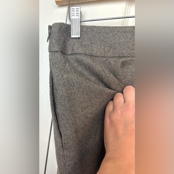 Vtg J.CREW 100%Wool Herringbone Skirt A-Line Brown Tan Vintage Blue Label Pleat - Picture 5 of 9